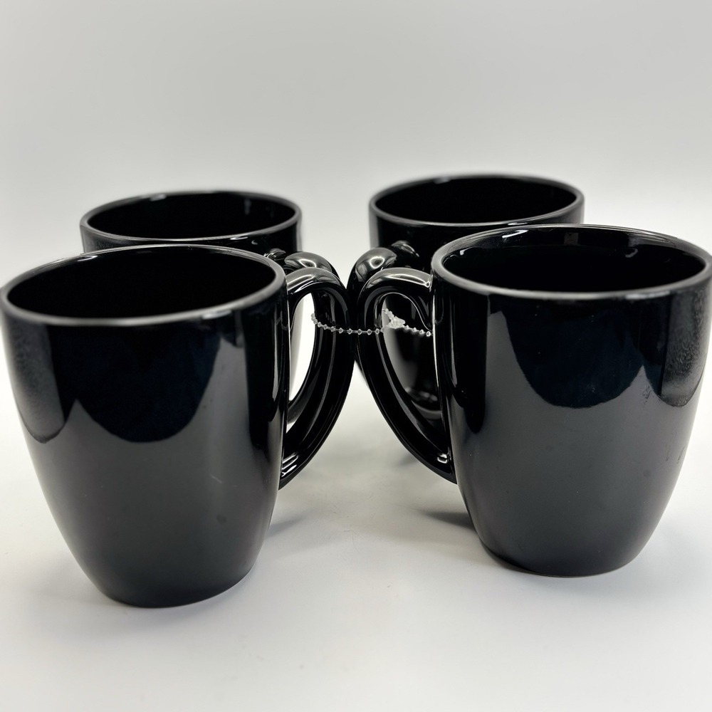 Corelle Coordinates City‎ Block Cafe Black Mugs x4 Stoneware Cups Coffee